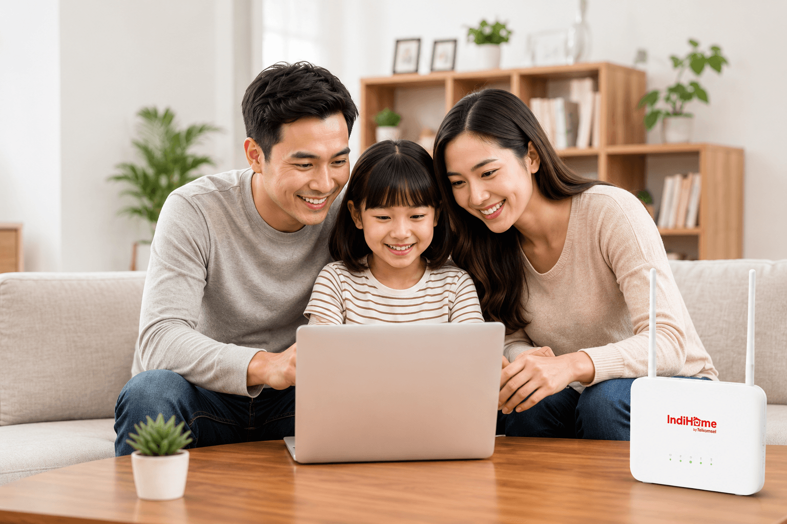 Keluarga menikmati internet IndiHome